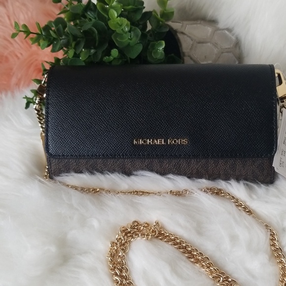Michael Kors Handbags - NWT MICHAEL KORS LARGE WALLET ON CHAIN BLACK BROWN